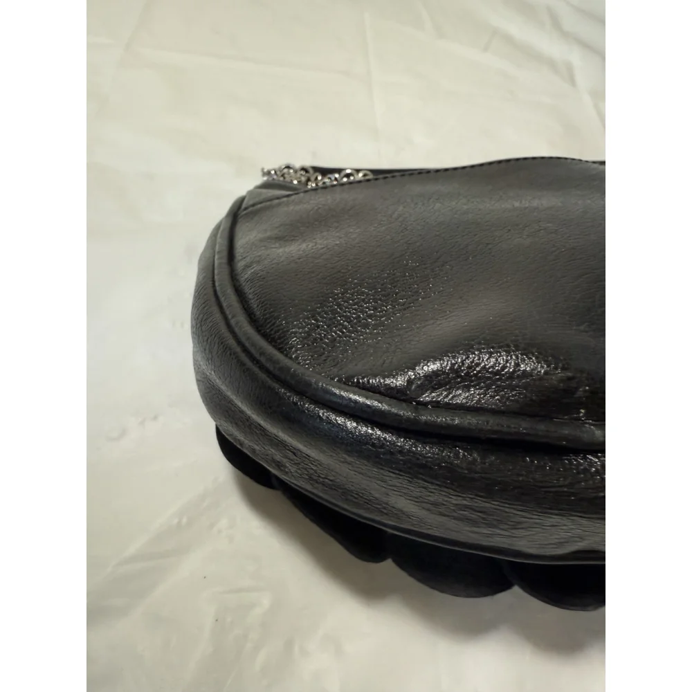 Brighton Rosalie Black Leather Pochettee Handbag Flower baguette